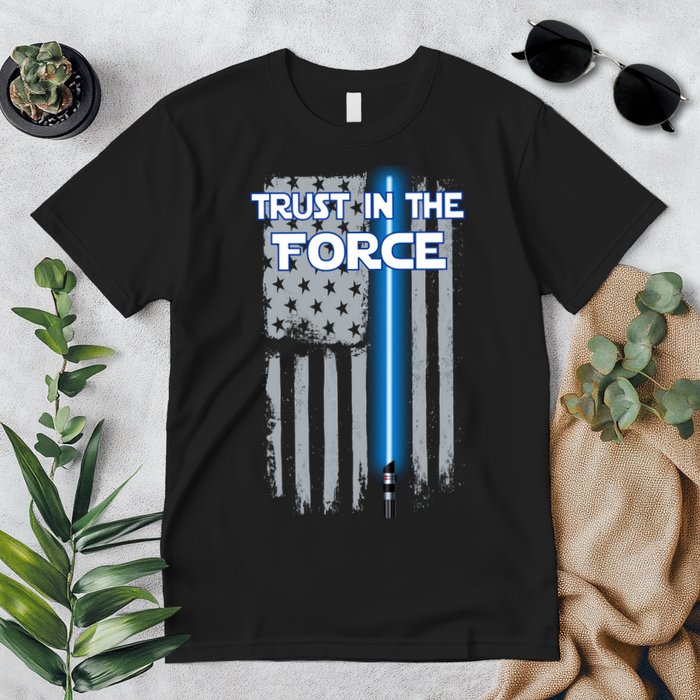 Trust In The Force American Blue Lightsaber Police Flag Premium T-Shirt