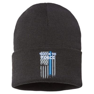 Trust In The Force American Blue Lightsaber Police Flag Sustainable Knit Beanie