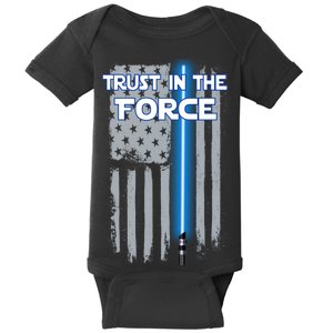 Trust In The Force American Blue Lightsaber Police Flag Baby Bodysuit