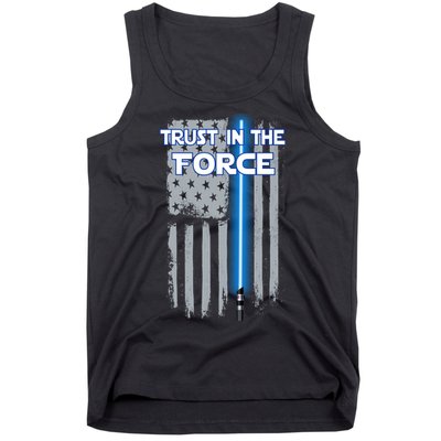 Trust In The Force American Blue Lightsaber Police Flag Tank Top
