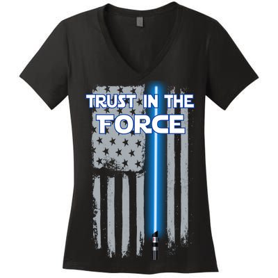 Trust In The Force American Blue Lightsaber Police Flag Women's V-Neck T-Shirt