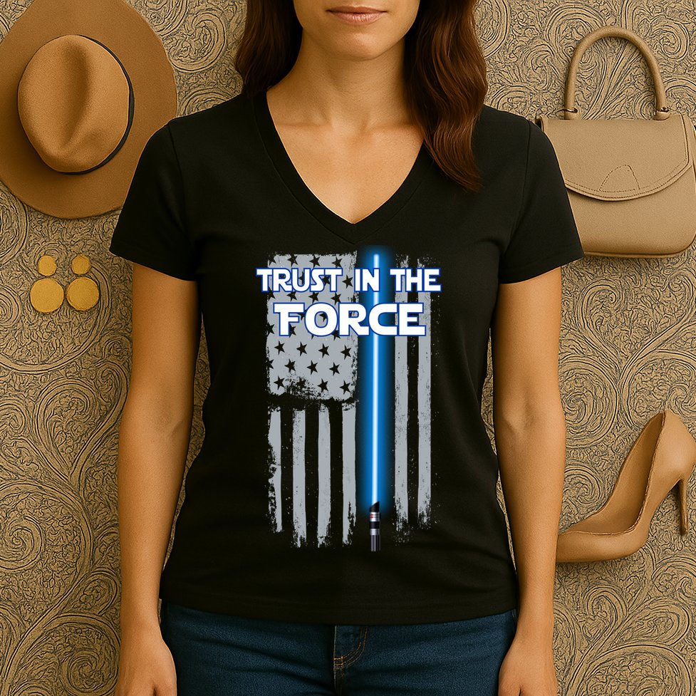 Trust In The Force American Blue Lightsaber Police Flag Women's V-Neck T-Shirt