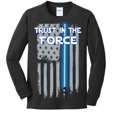 Trust In The Force American Blue Lightsaber Police Flag Kids Long Sleeve Shirt