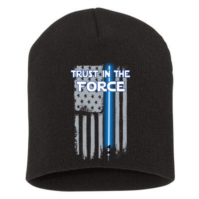 Trust In The Force American Blue Lightsaber Police Flag Short Acrylic Beanie