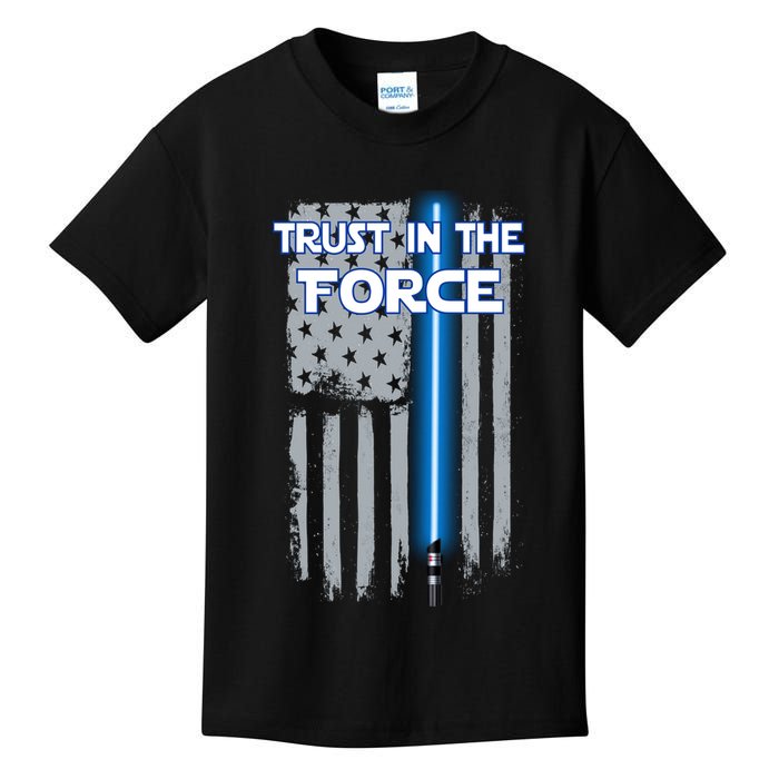 Trust In The Force American Blue Lightsaber Police Flag Kids T-Shirt