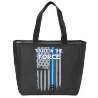 Trust In The Force American Blue Lightsaber Police Flag Zip Tote Bag