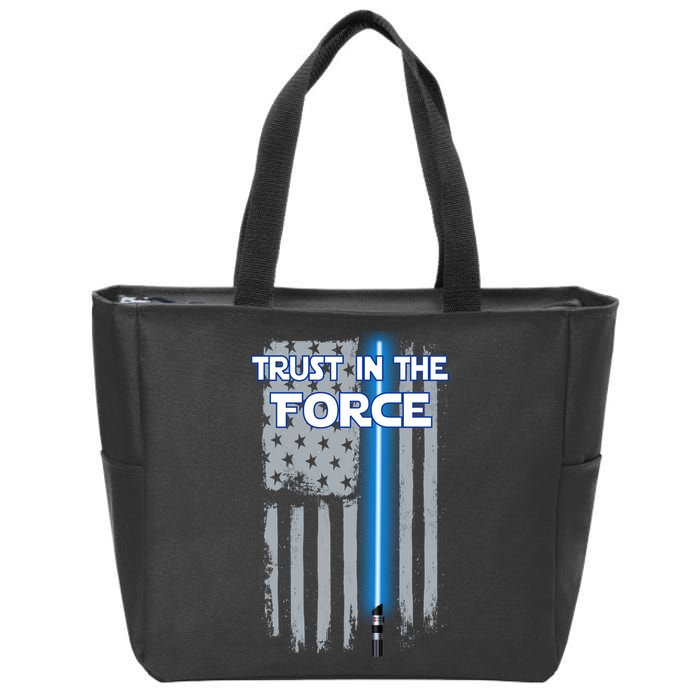 Trust In The Force American Blue Lightsaber Police Flag Zip Tote Bag