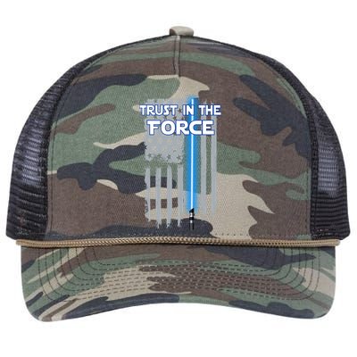 Trust In The Force American Blue Lightsaber Police Flag Retro Rope Trucker Hat Cap