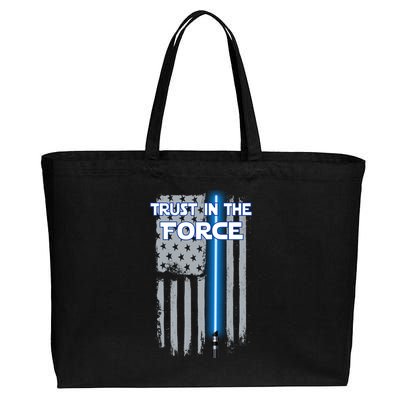 Trust In The Force American Blue Lightsaber Police Flag Cotton Canvas Jumbo Tote