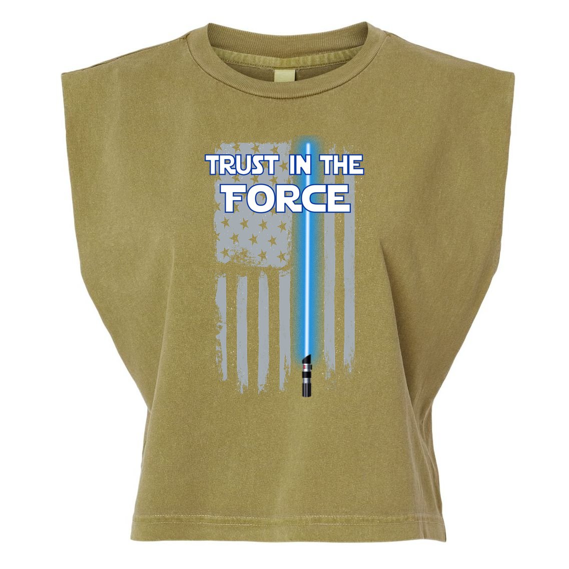 Trust In The Force American Blue Lightsaber Police Flag Garment-Dyed Women's Muscle Tee