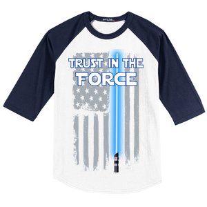 Trust In The Force American Blue Lightsaber Police Flag Baseball Sleeve Shirt