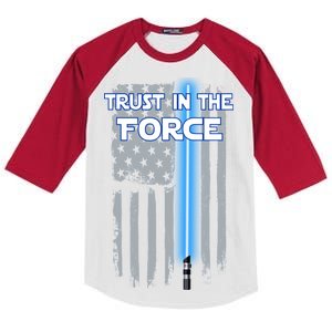 Trust In The Force American Blue Lightsaber Police Flag Kids Colorblock Raglan Jersey