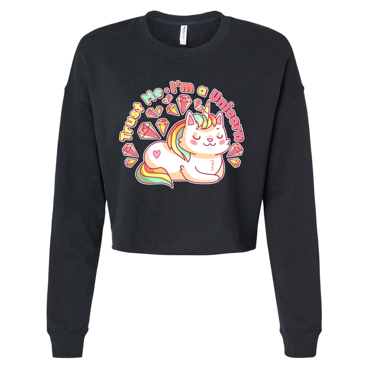 Trust Me I'm A Unicorn Cat Cropped Pullover Crew