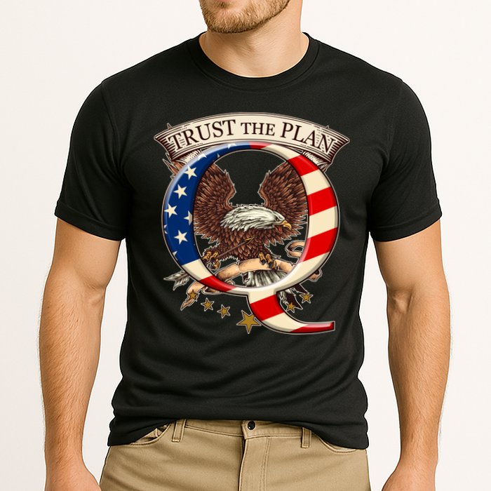 Trust The Plan Qanon American Flag Eagle Cooling Performance Crew T-Shirt