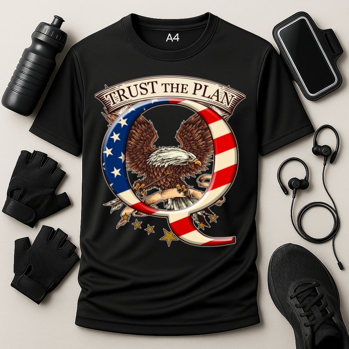 Trust The Plan Qanon American Flag Eagle Cooling Performance Crew T-Shirt