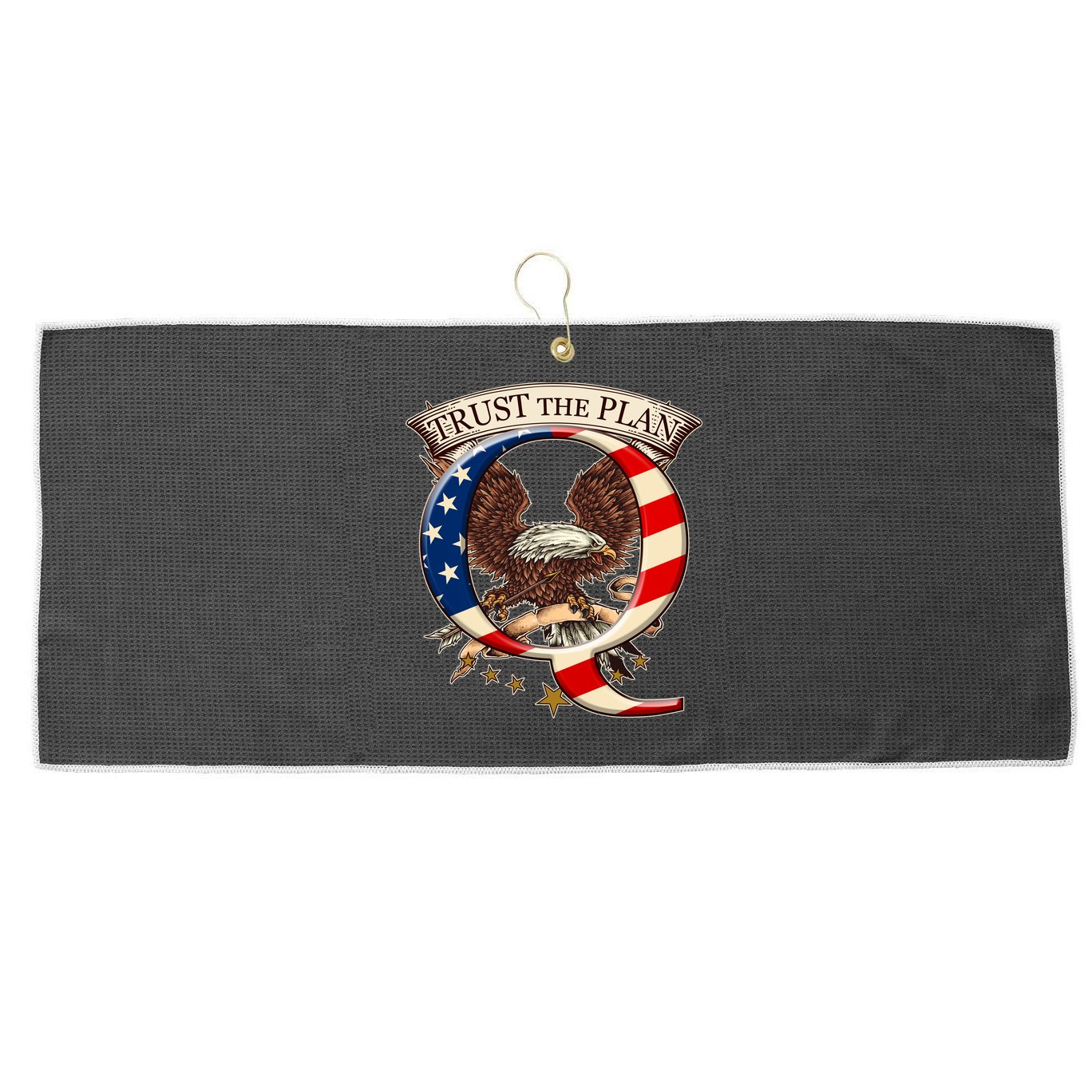 Trust The Plan Qanon American Flag Eagle Large Microfiber Waffle Golf Towel