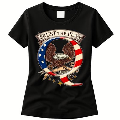Trust The Plan Qanon American Flag Eagle Womens T-Shirt