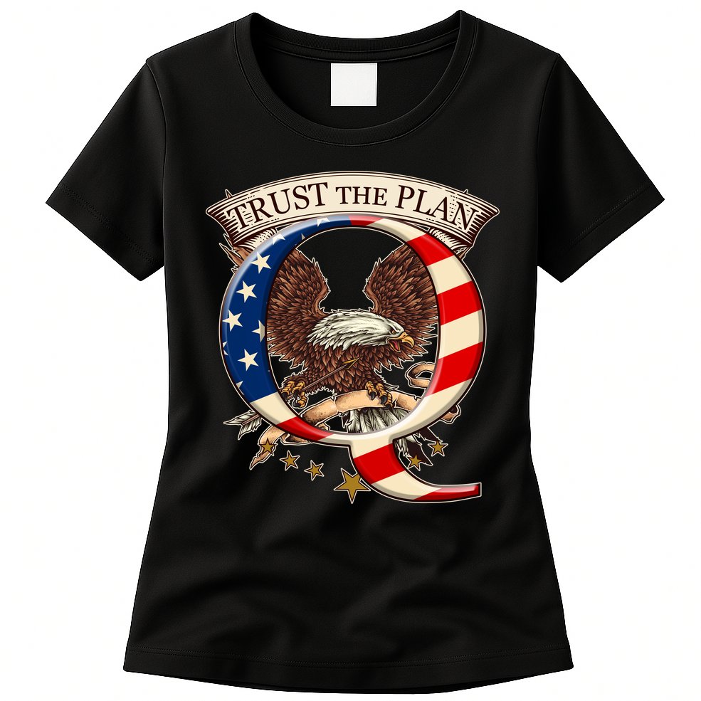 Trust The Plan Qanon American Flag Eagle Womens T-Shirt