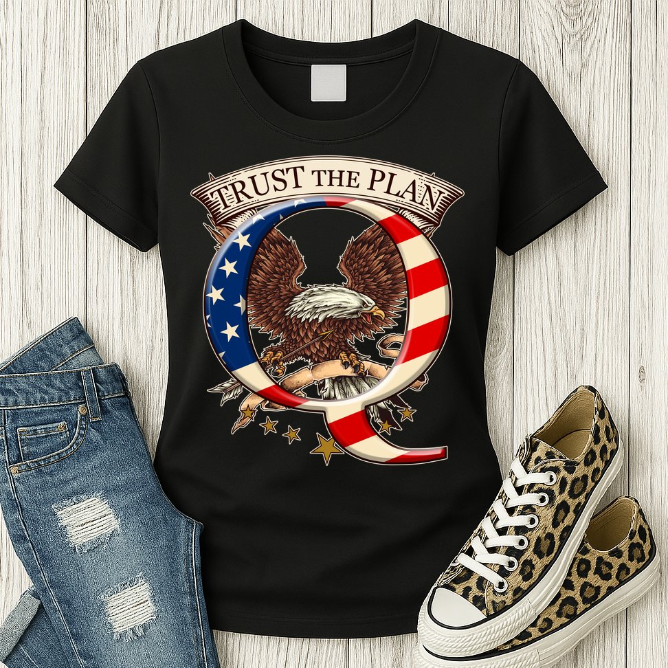 Trust The Plan Qanon American Flag Eagle Womens T-Shirt