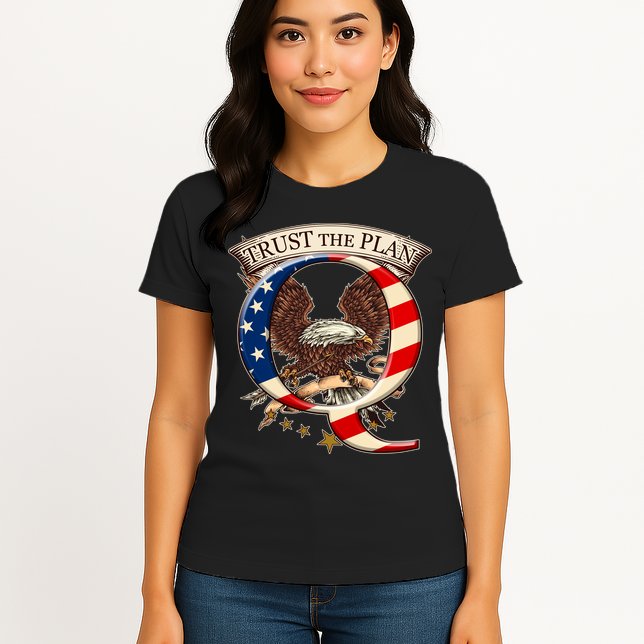 Trust The Plan Qanon American Flag Eagle Womens T-Shirt