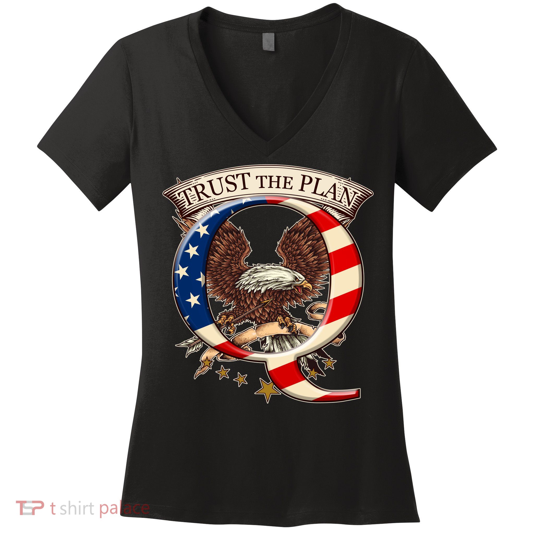 Trust The Plan Qanon American Flag Eagle Women's V-Neck T-Shirt