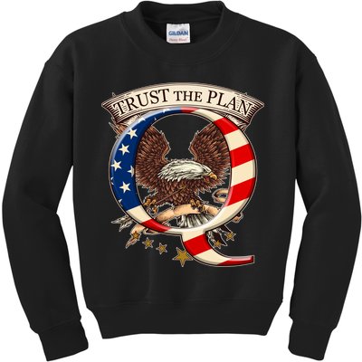 Trust The Plan Qanon American Flag Eagle Kids Sweatshirt