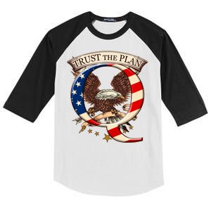 Trust The Plan Qanon American Flag Eagle Kids Colorblock Raglan Jersey