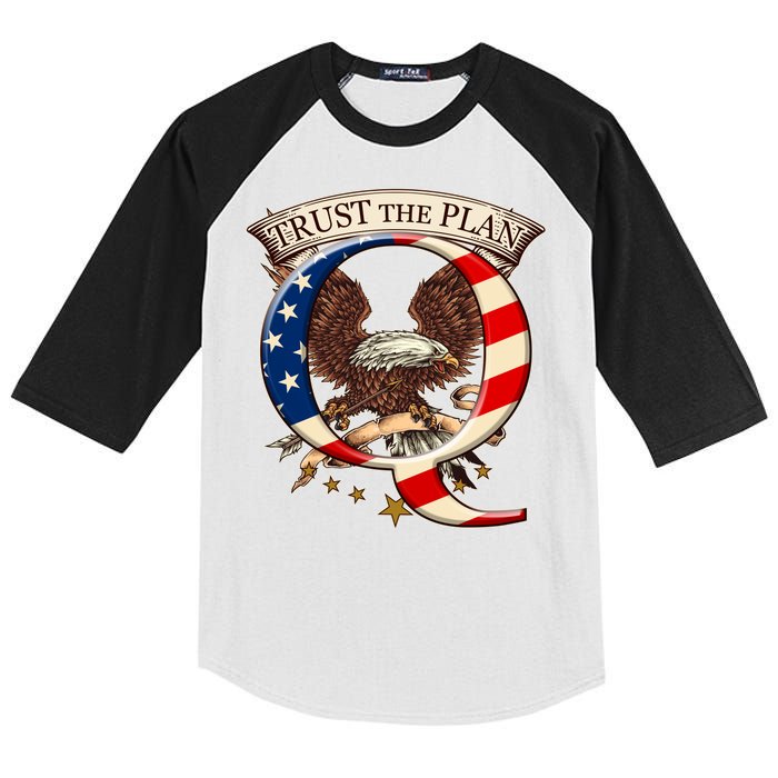 Trust The Plan Qanon American Flag Eagle Kids Colorblock Raglan Jersey