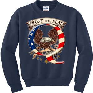 Trust The Plan Qanon American Flag Eagle Kids Sweatshirt