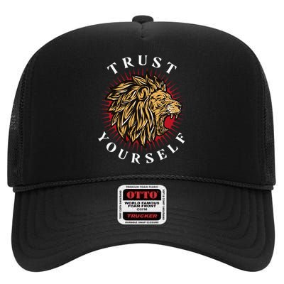 Trust Yourself Lion High Crown Mesh Back Trucker Hat