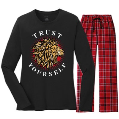 Trust Yourself Lion Women's Long Sleeve Flannel Pajama Set 