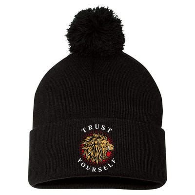 Trust Yourself Lion Pom Pom 12in Knit Beanie