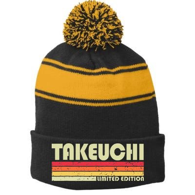 Takeuchi Retro Vintage Japanese Name Stripe Pom Pom Beanie