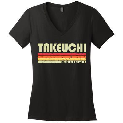 Takeuchi Retro Vintage Japanese Name Women's V-Neck T-Shirt