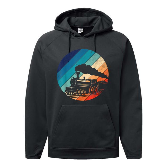 Train Railroad Vintage Retro Locomotive Old Model Performance Fleece Hoodie