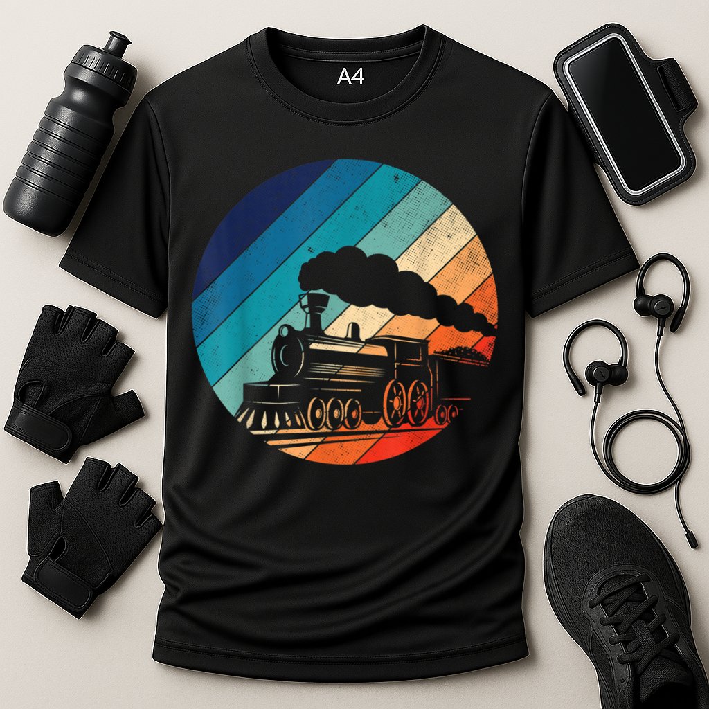 Train Railroad Vintage Retro Locomotive Old Model Performance Shirt