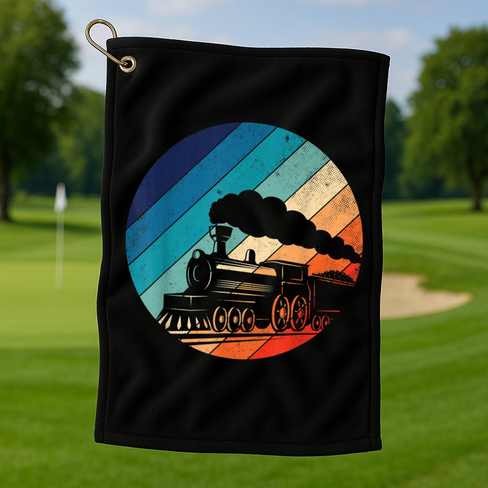 Train Railroad Vintage Retro Locomotive Old Model Golf Towel