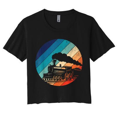 Train Railroad Vintage Retro Locomotive Old Model Crop Top