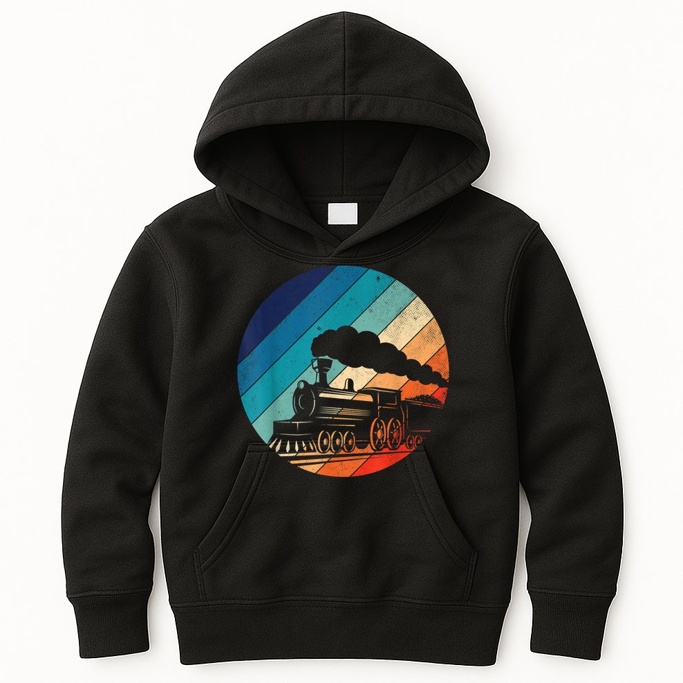 Train Railroad Vintage Retro Locomotive Old Model Kids Hoodie