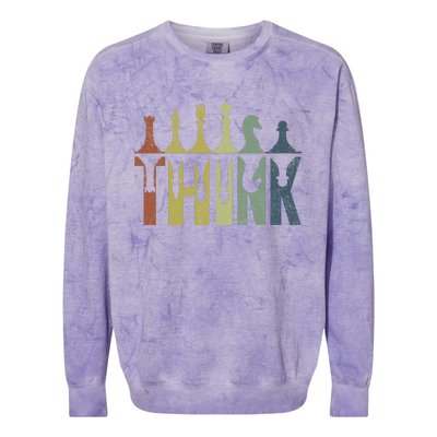 Think Retro Vintage Chess Pieces Player Gifts Chess Coach Colorblast Crewneck Sweatshirt