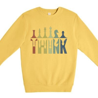 Think Retro Vintage Chess Pieces Player Gifts Chess Coach Premium Crewneck Sweatshirt