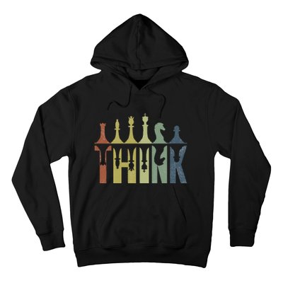 Think Retro Vintage Chess Pieces Player Gifts Chess Coach Hoodie