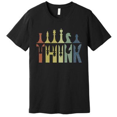 Think Retro Vintage Chess Pieces Player Gifts Chess Coach Premium T-Shirt