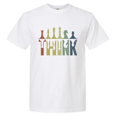 Think Retro Vintage Chess Pieces Player Gifts Chess Coach Garment-Dyed Heavyweight T-Shirt