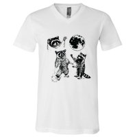 Three Raccoons Vintage Graphic Retro Raccoon Moon V-Neck T-Shirt