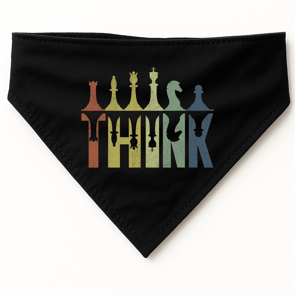 Think Retro Vintage Chess Pieces Player Gifts Chess Coach USA-Made Doggie Bandana