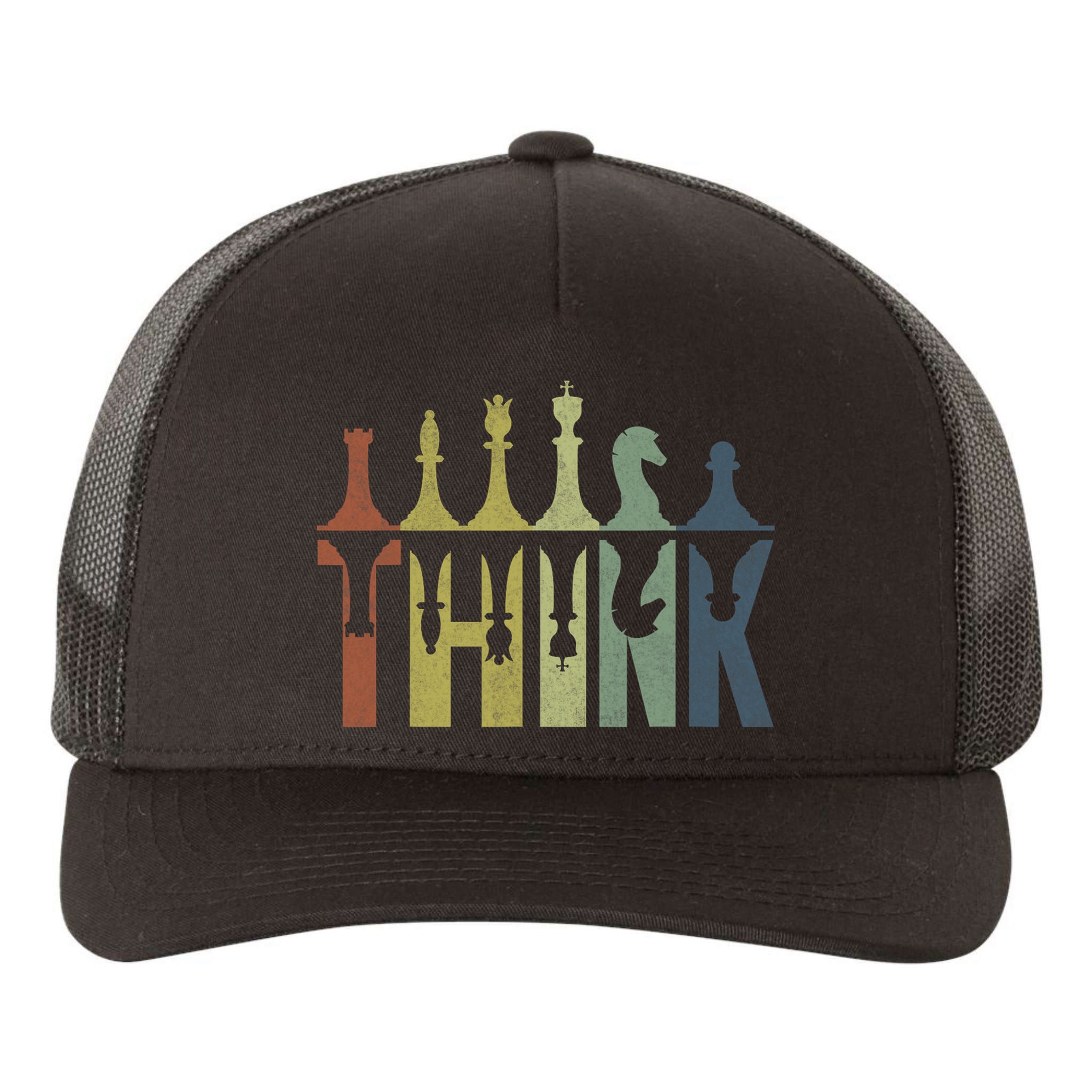 Think Retro Vintage Chess Pieces Player Gifts Chess Coach Yupoong Adult 5-Panel Trucker Hat