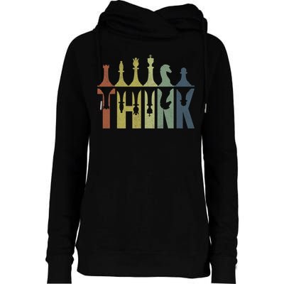 Think Retro Vintage Chess Pieces Player Gifts Chess Coach Womens Funnel Neck Pullover Hood