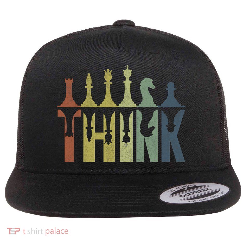 Think Retro Vintage Chess Pieces Player Gifts Chess Coach Flatbill Hat