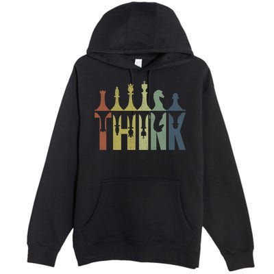 Think Retro Vintage Chess Pieces Player Gifts Chess Coach Premium Pullover Hoodie